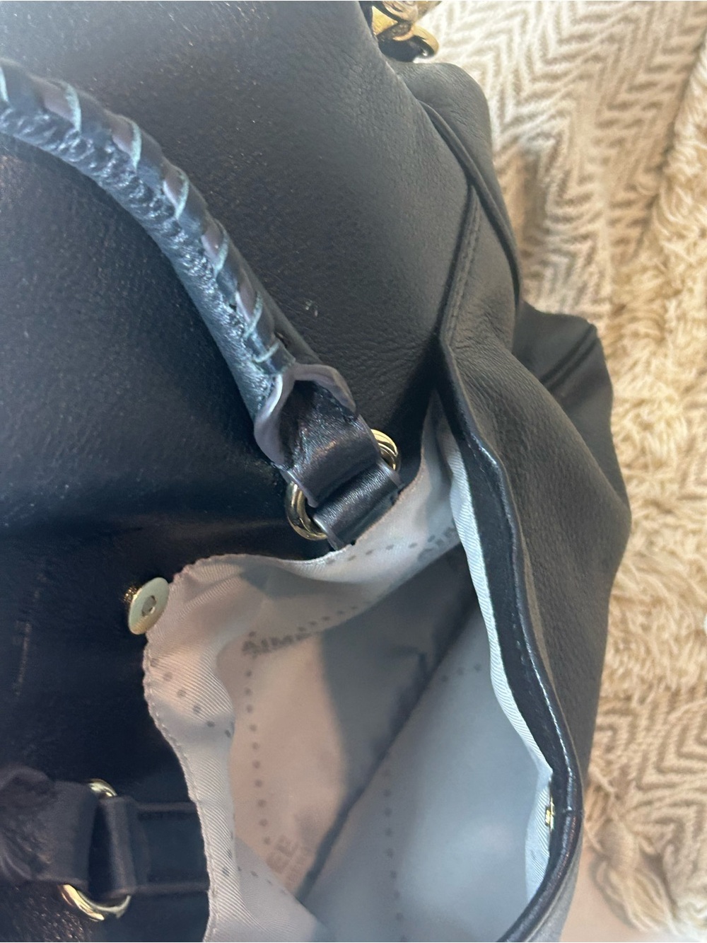 Aimee Kestenberg Black Leather Satchel with Gold Metallic Detail - Picture 9 of 12
